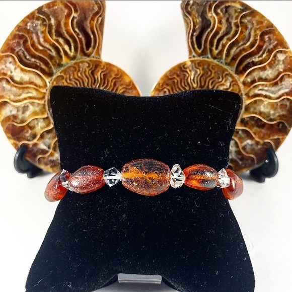 HP Raw Genuine Amber & Herkimer Diamond Bracelet - Picture 5 of 5